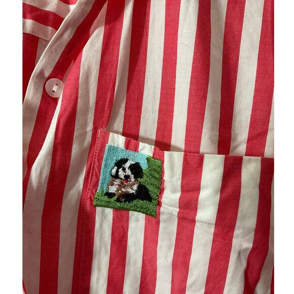 Foxcroft Button Down Shirt Womens 10 Red Striped Dog Appliqué - Picture 7 of 7